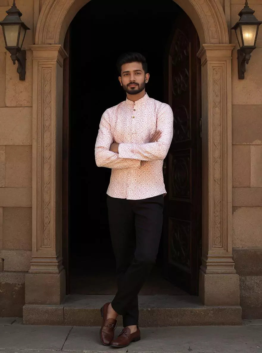 Classy Rust Coloured Geometric Print Glaxo Cotton Short Kurta