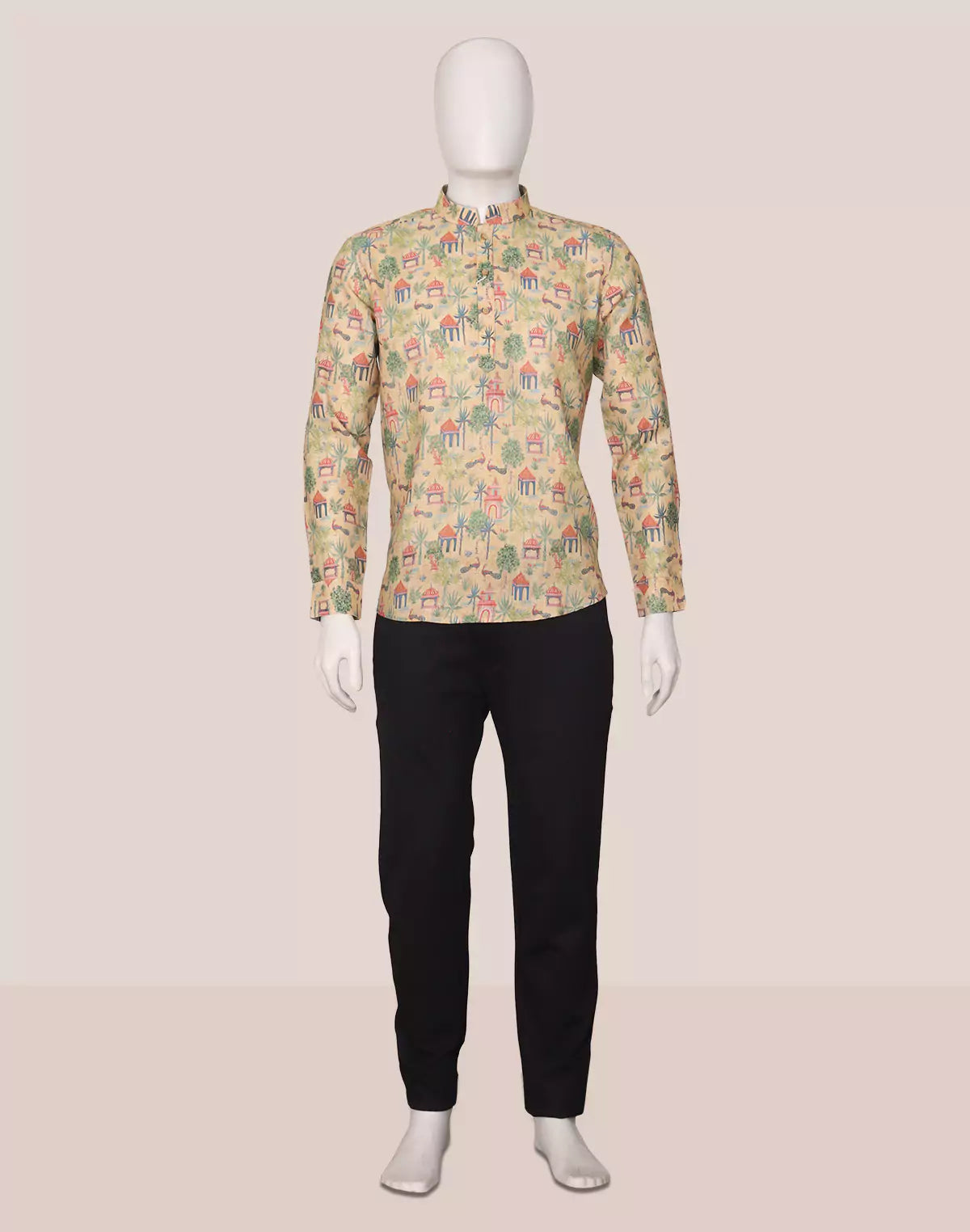 Mustard Botanical with Novelty Patterned Glaxo Cotton Short Kurta