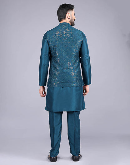 All Over Heavy Sequence work Raw Silk Rama Coloured Kurta Jacket