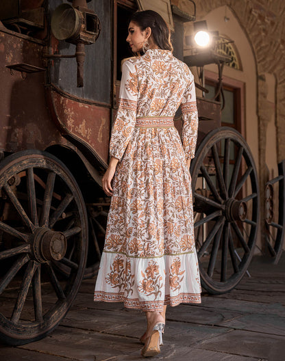 Floral Print Cotton White Coloured Kurti With Belt