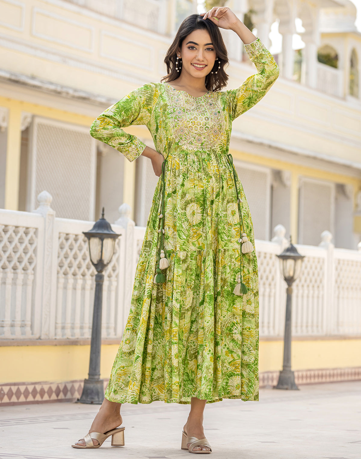 Pista Green Yoke Design Rayon Kurti