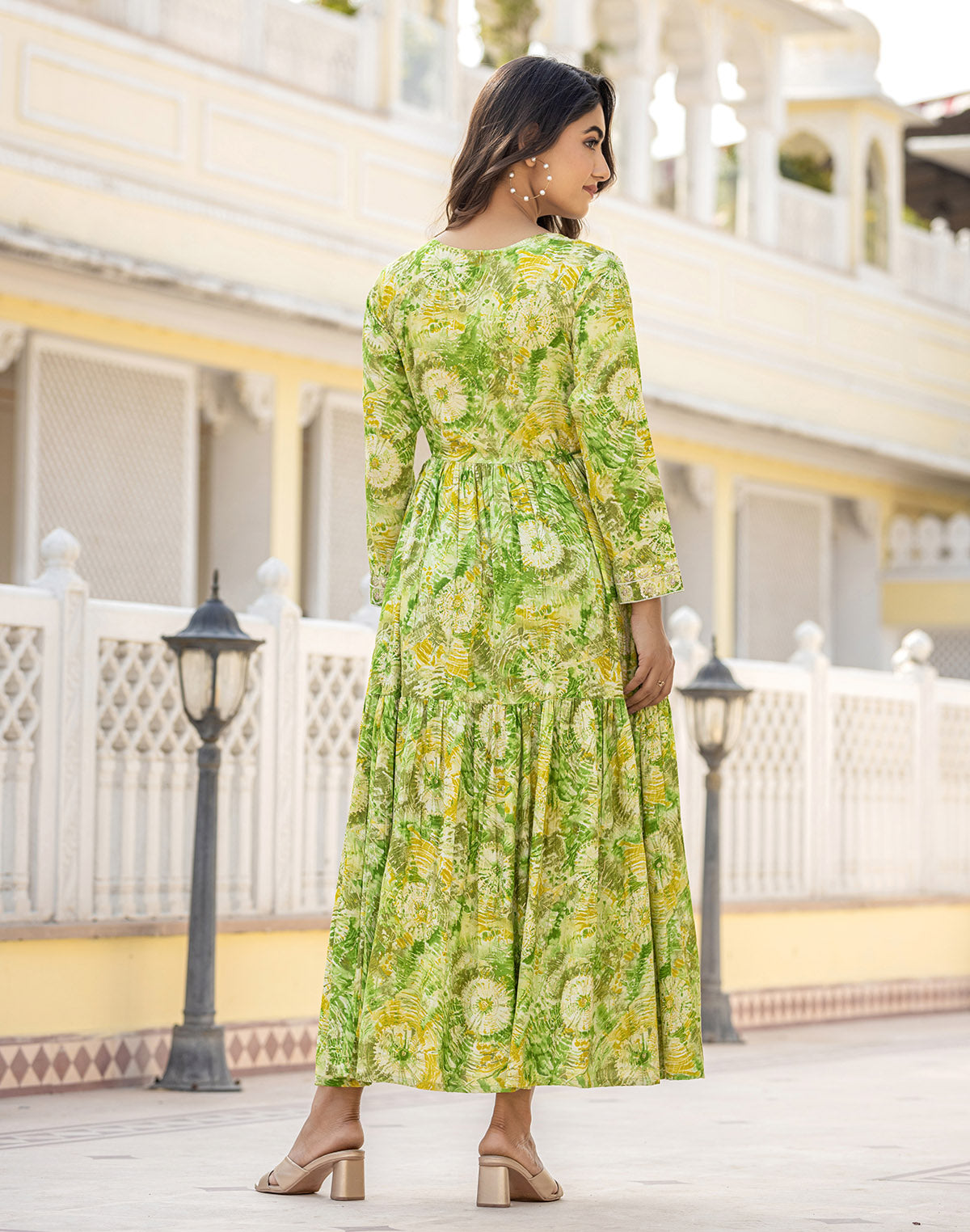 Pista Green Yoke Design Rayon Kurti