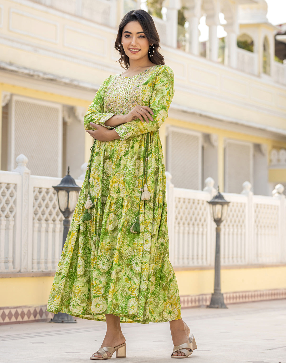 Pista Green Yoke Design Rayon Kurti