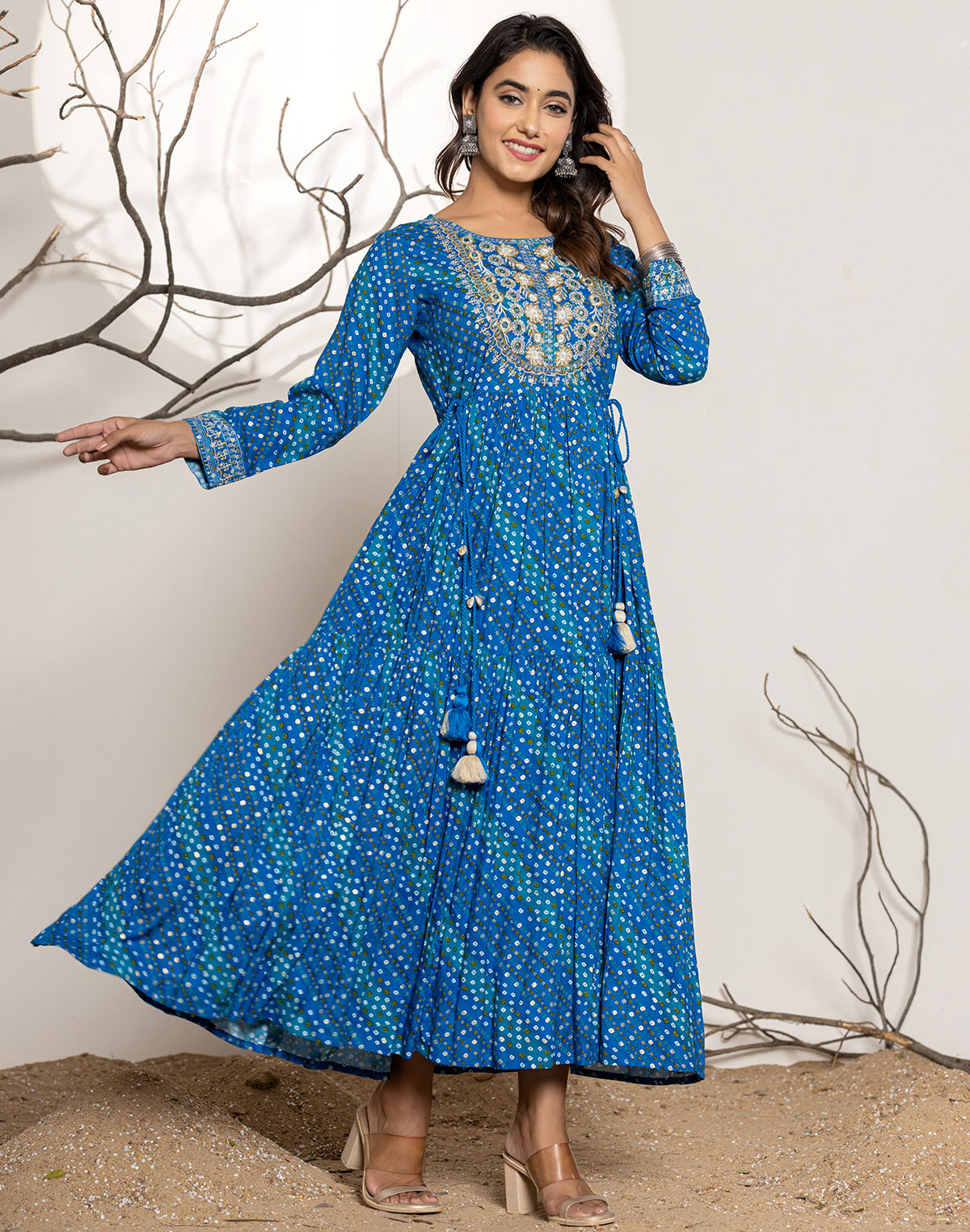 Dark Blue Yoke Design Rayon Party Wear Kurti