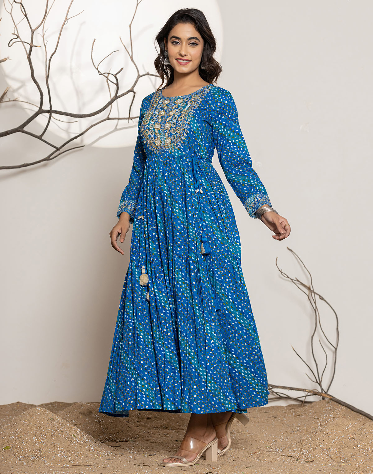 Dark Blue Yoke Design Rayon Party Wear Kurti