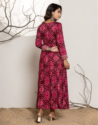 Dark Pink Graphic Print Rayon Kurti