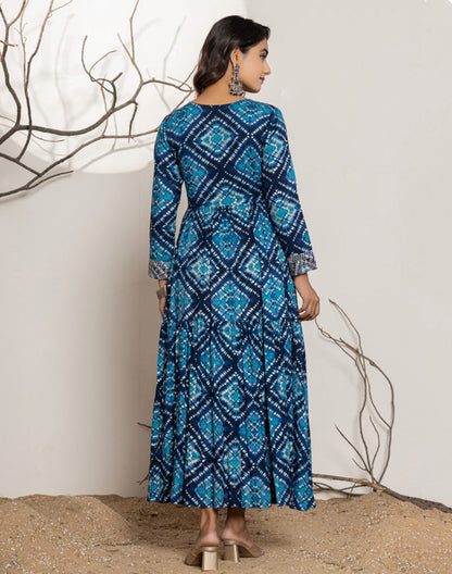 Blue Graphic Print Rayon Flary Kurti