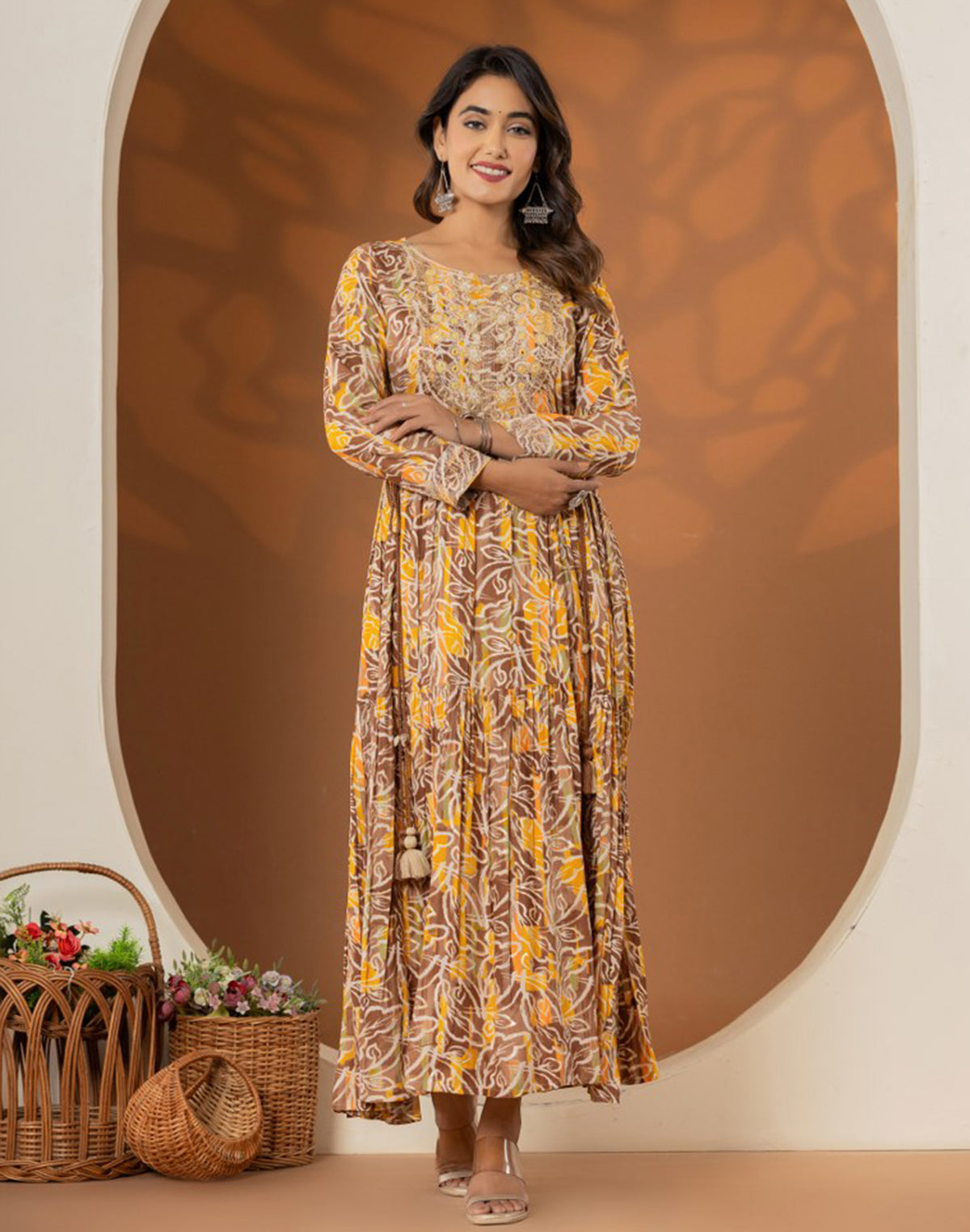 Yellow Coloured Rayon Botanical Print Kurti