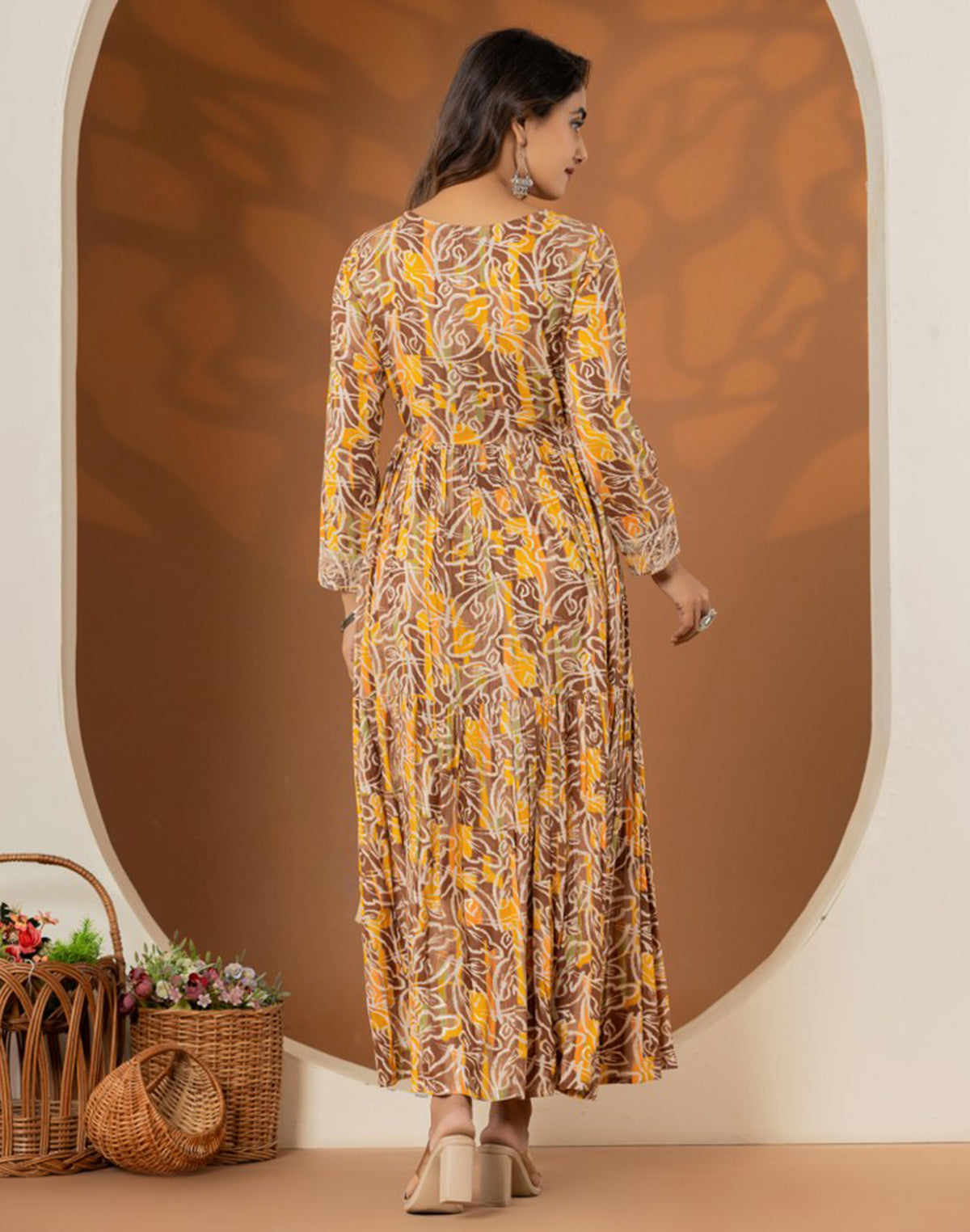 Yellow Coloured Rayon Botanical Print Kurti