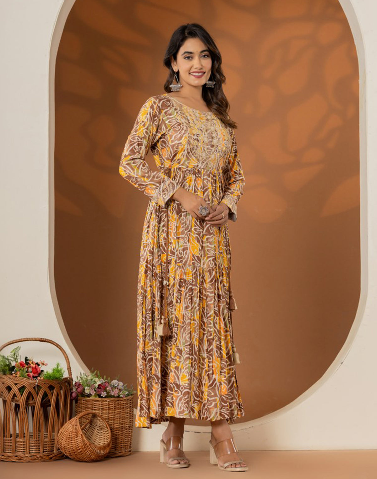 Yellow Coloured Rayon Botanical Print Kurti