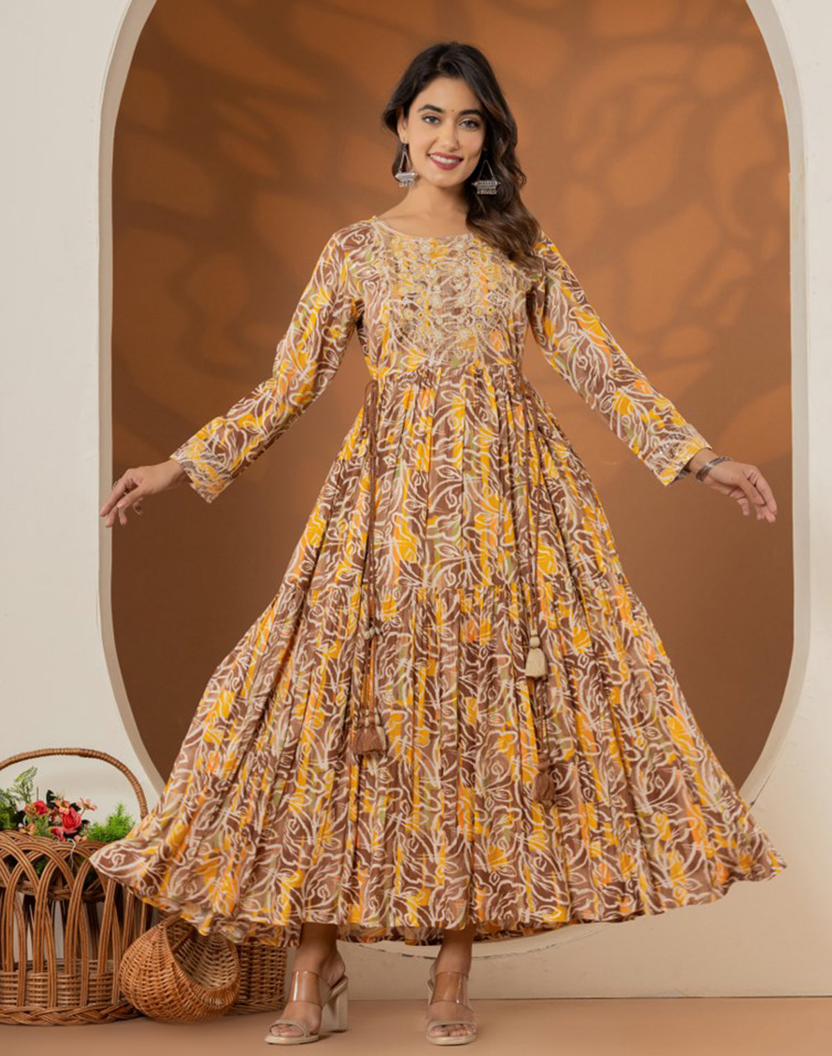 Yellow Coloured Rayon Botanical Print Kurti