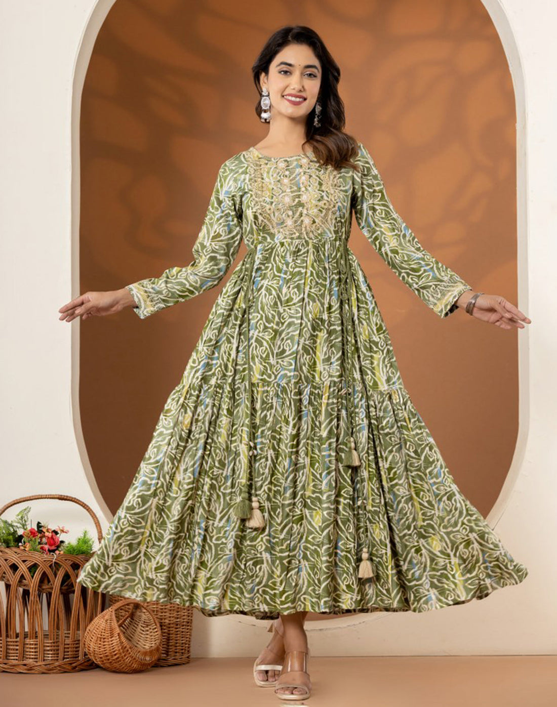 Light Pista Green Rayon Flared Long Kurti