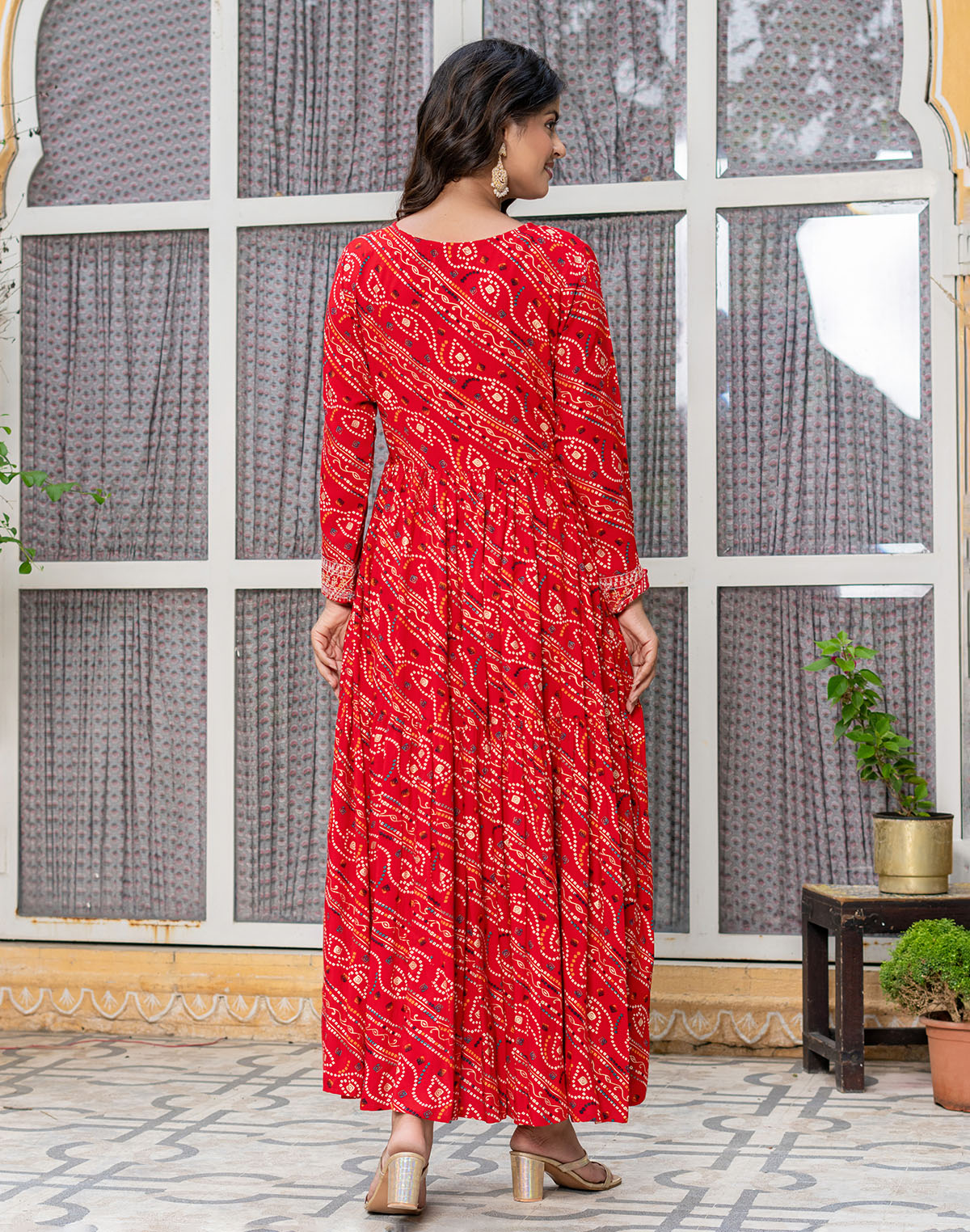 Red Coloured Bandhini Print Stylish Rayon Kurti