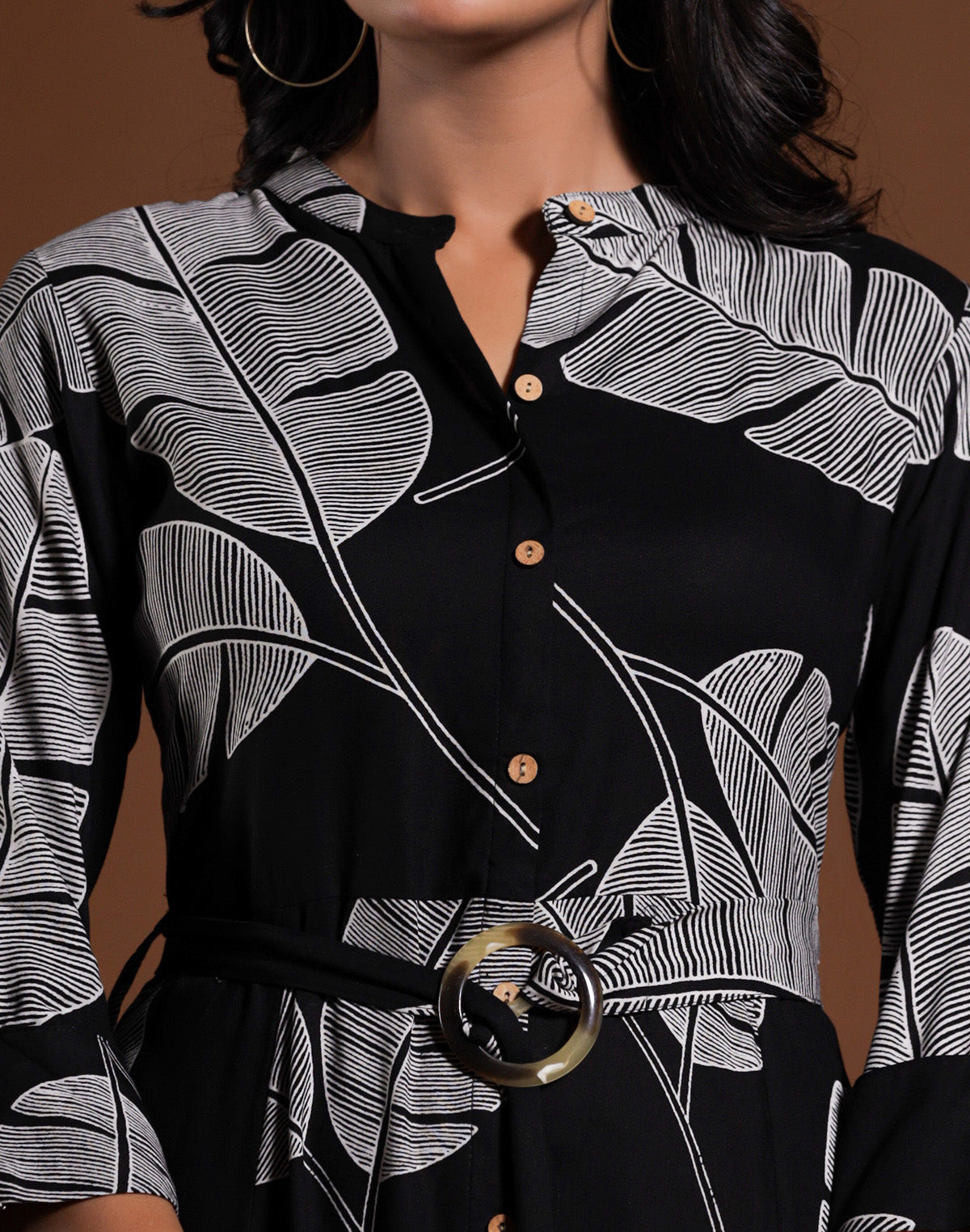 Black Coloured Cotton Silk Peonies Print Kurti With Belt