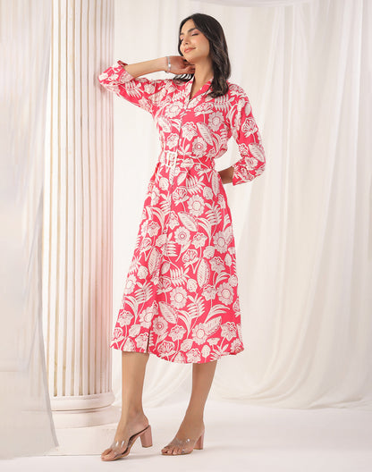 Floral Design Soft Silk Peach Coloured Kurti With Belt