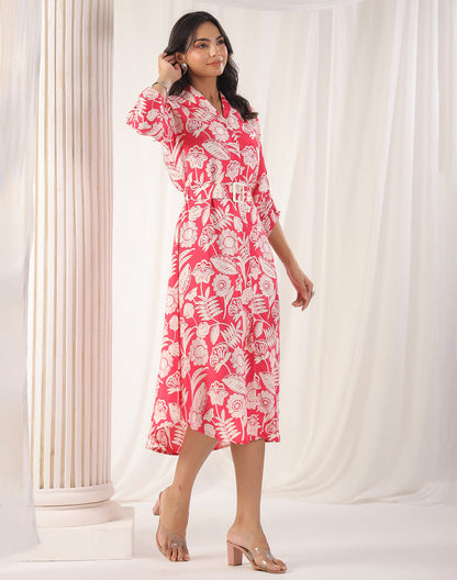 Floral Design Soft Silk Peach Coloured Kurti With Belt