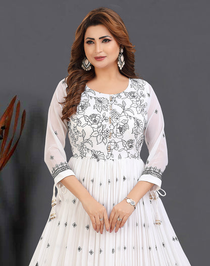 White Floral Print Georgette Kurti