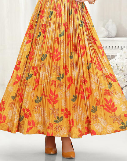 Bright Yellow Coloured Cotton Silk Long Dress