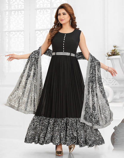 Black Georgette Fully Flared Long Kurti With Dupatta