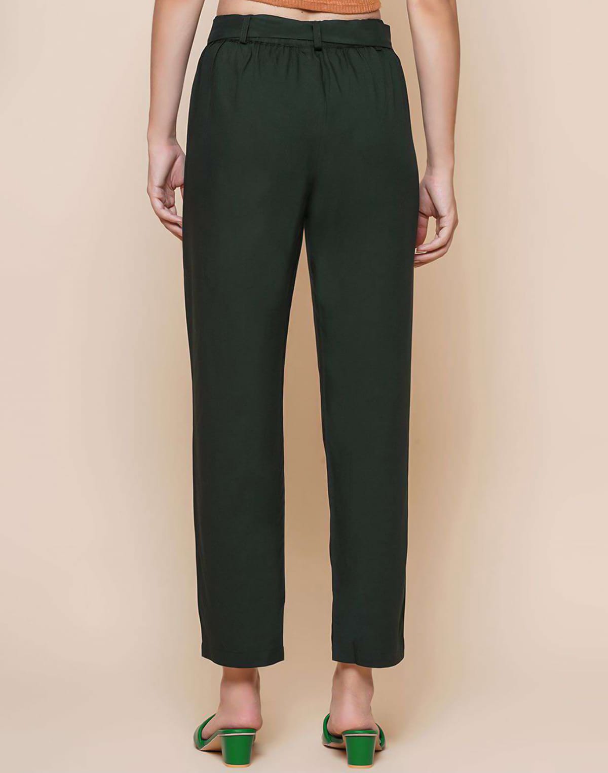 Green Plain Rayon Pant