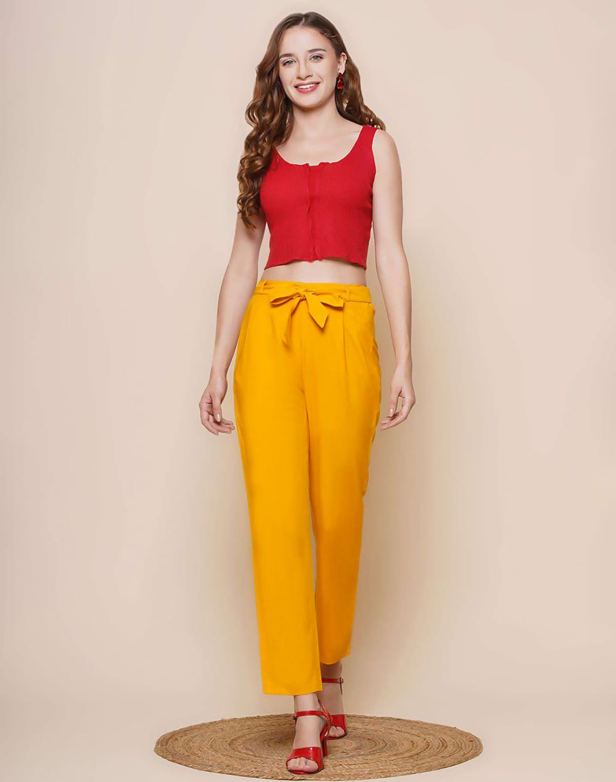 Mustard Plain Viscose Rayon Straight Pant