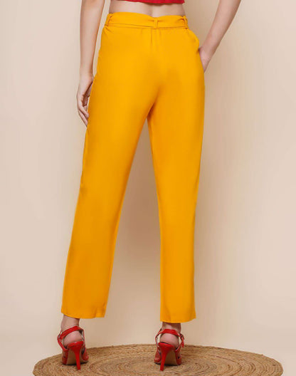 Mustard Plain Viscose Rayon Straight Pant