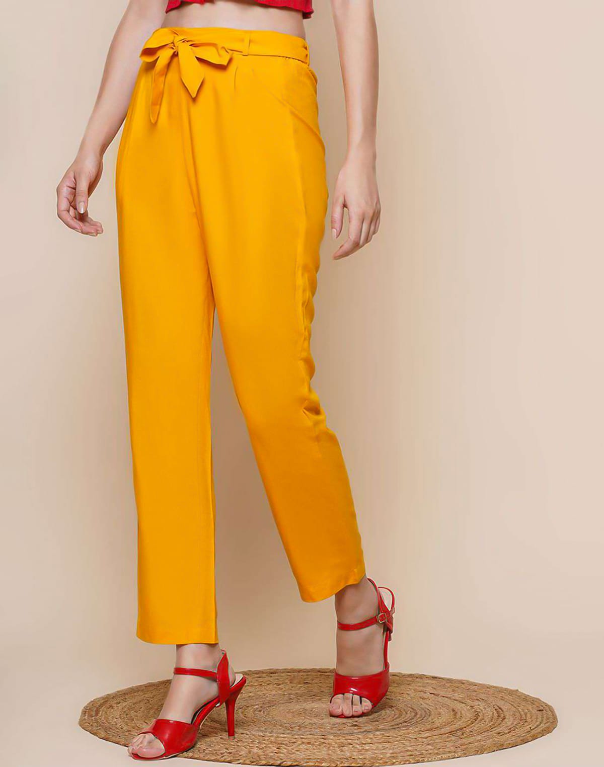 Mustard Plain Viscose Rayon Straight Pant