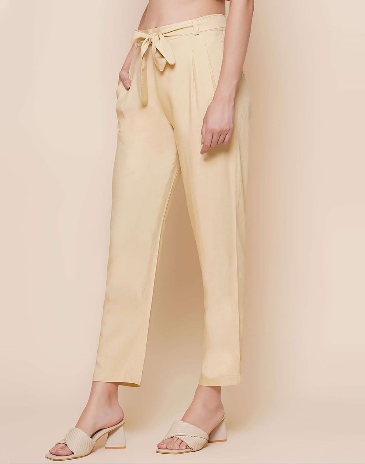 Plain Viscose Rayon Cream Pant