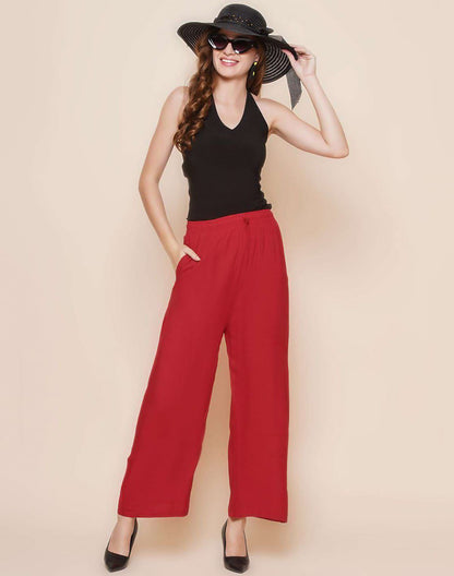 Red Coloured Viscose Rayon Plazzo Pant