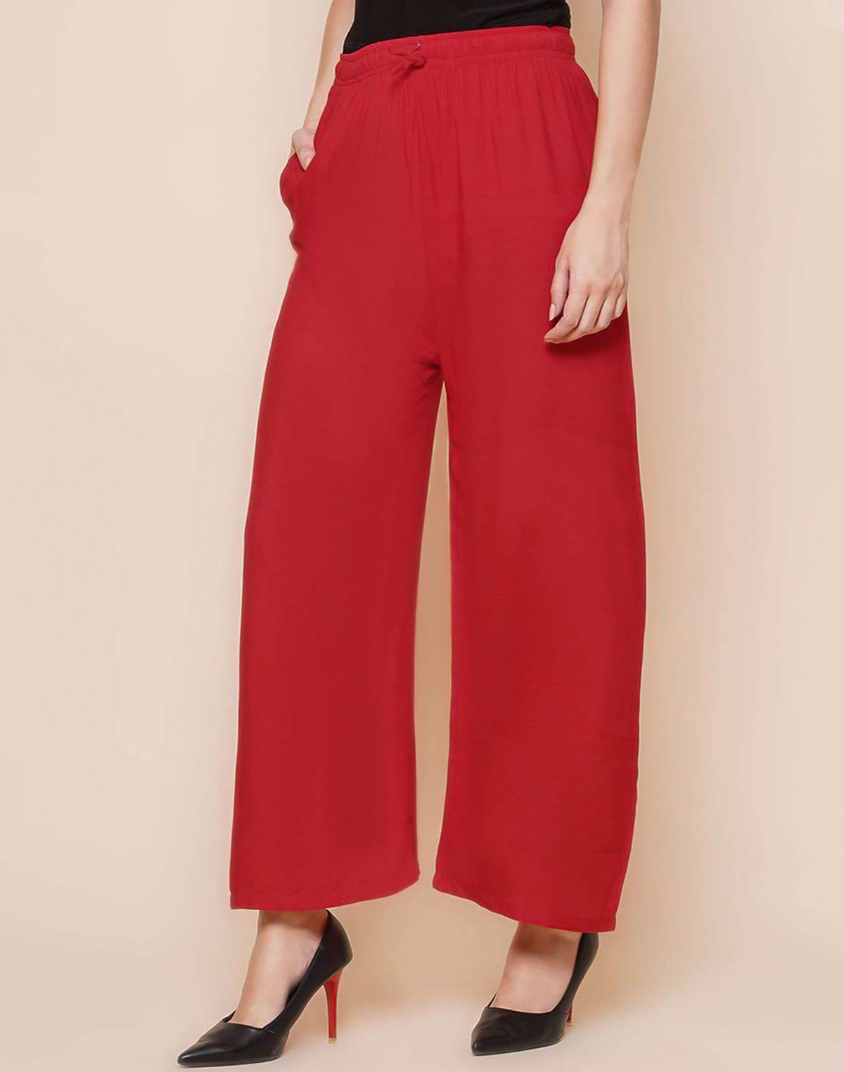 Red Coloured Viscose Rayon Plazzo Pant