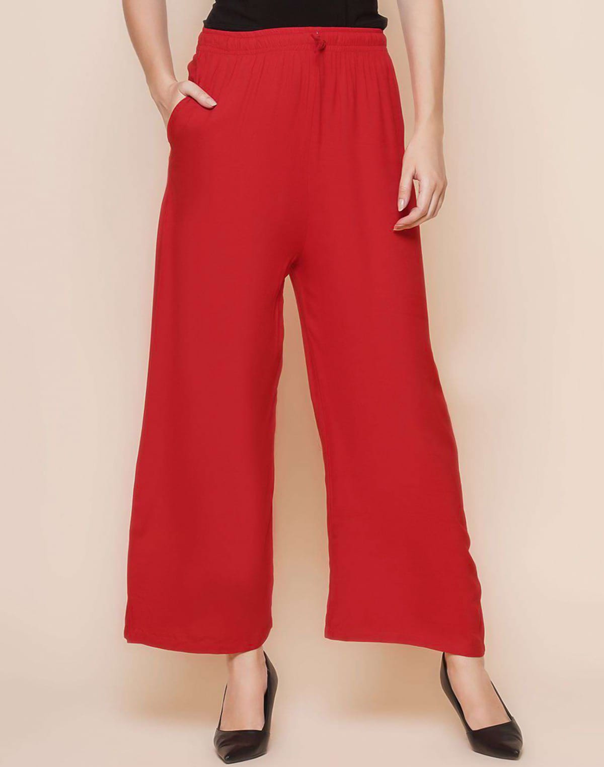 Red Coloured Viscose Rayon Plazzo Pant