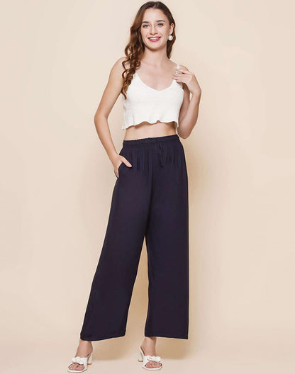 Navy Blue Plain Rayon Plazzo Pant