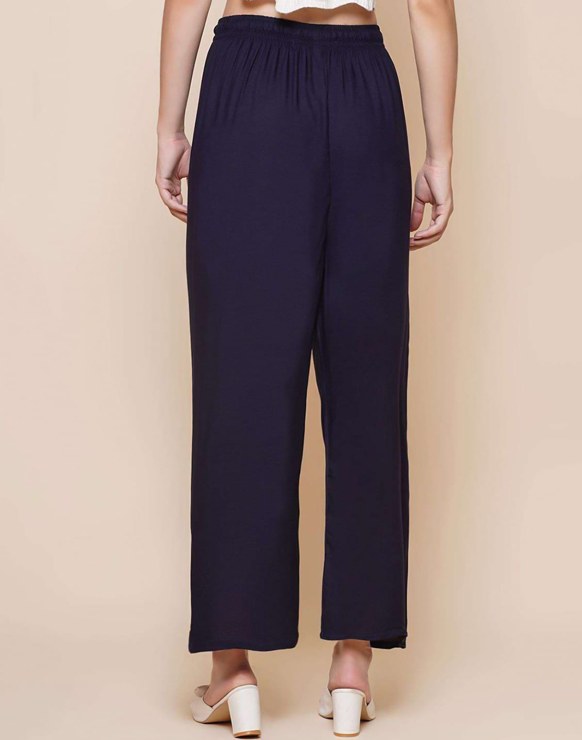 Navy Blue Plain Rayon Plazzo Pant