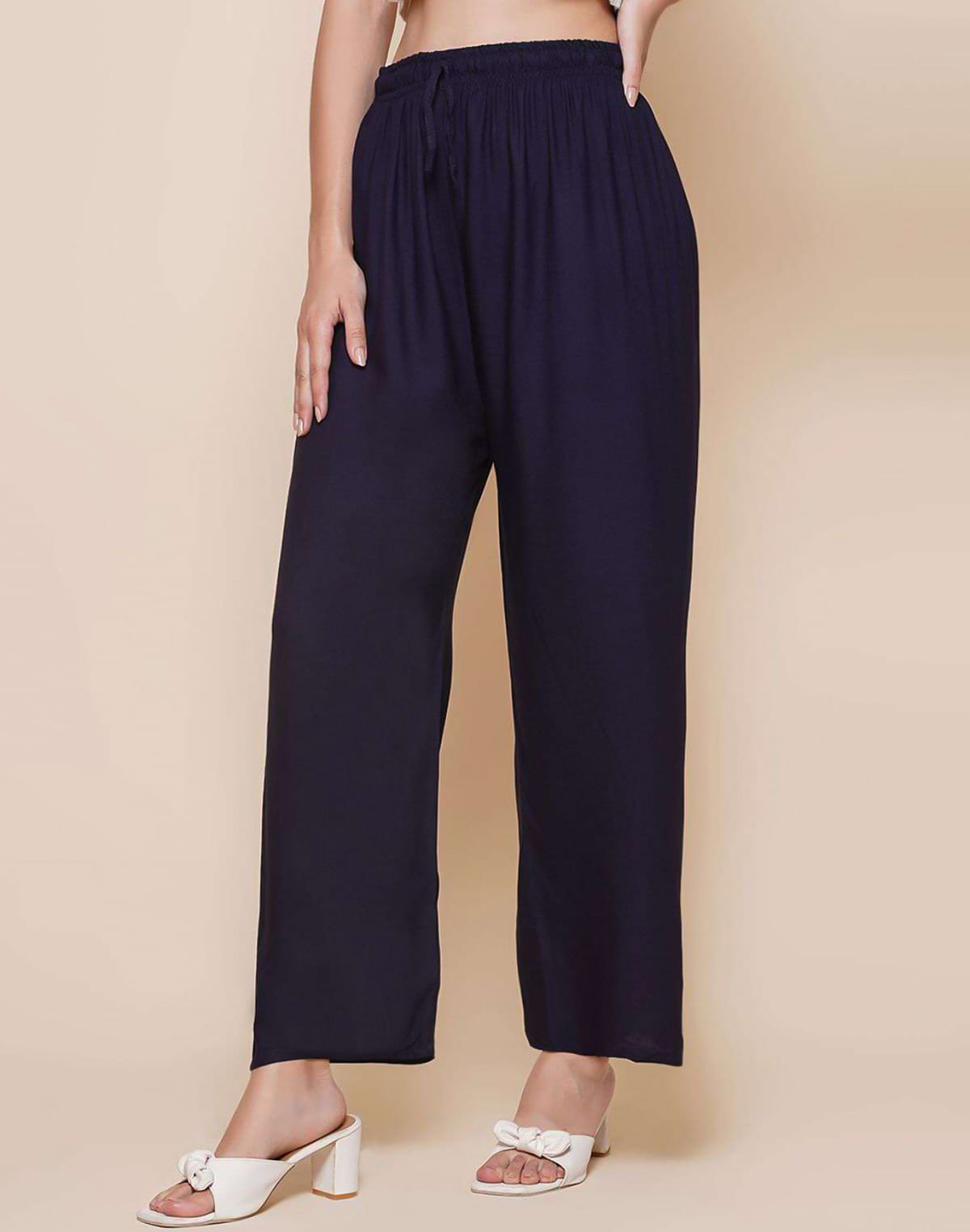 Navy Blue Plain Rayon Plazzo Pant