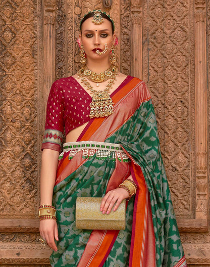 Dark Green and Maroon Patola Saree