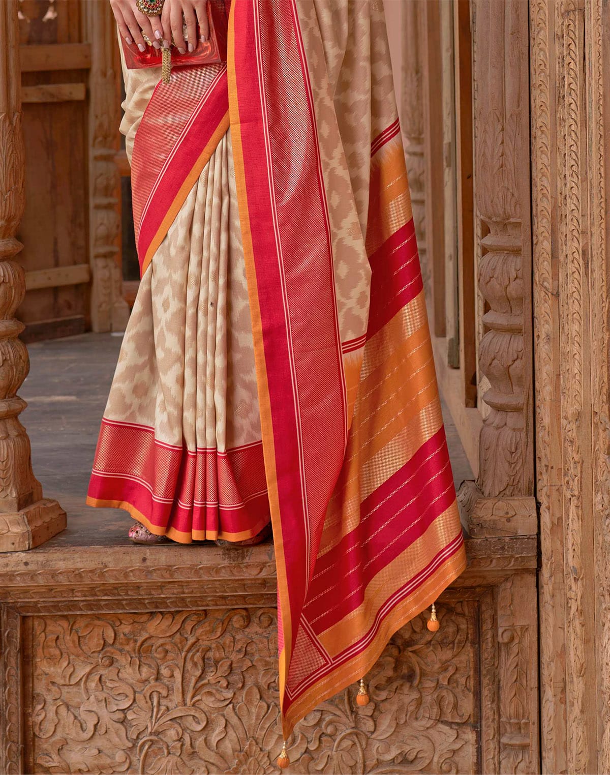 Beige Colour smooth Patola Silk Saree