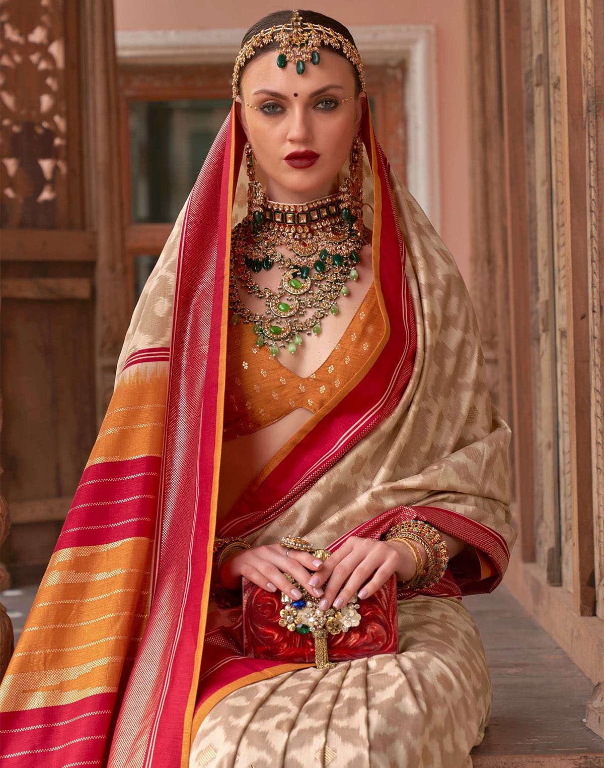 Beige Colour smooth Patola Silk Saree