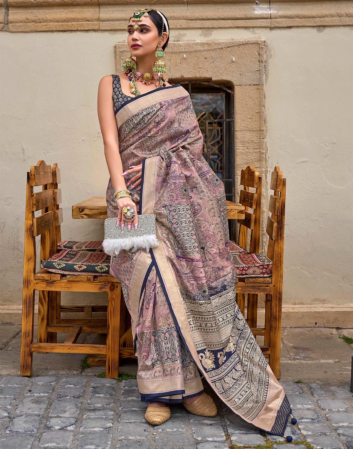 Light Pink Floral Print Soft Silk Saree