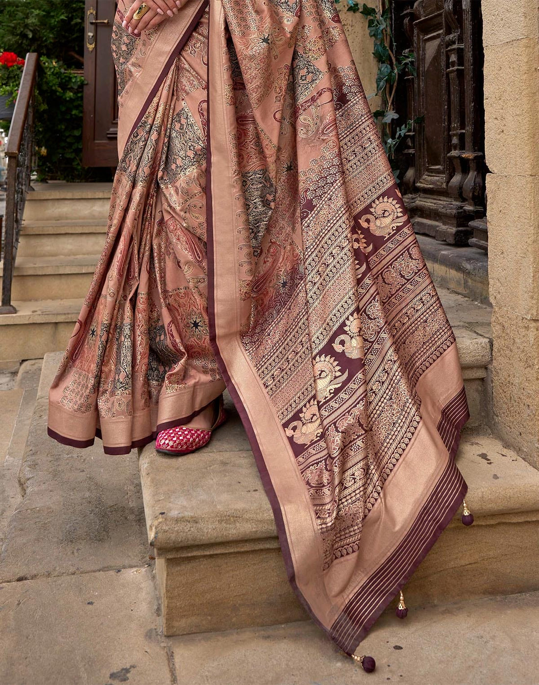 Light Brown all over Floral Print Soft Silk Saree