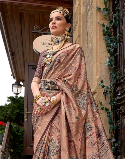 Light Brown all over Floral Print Soft Silk Saree