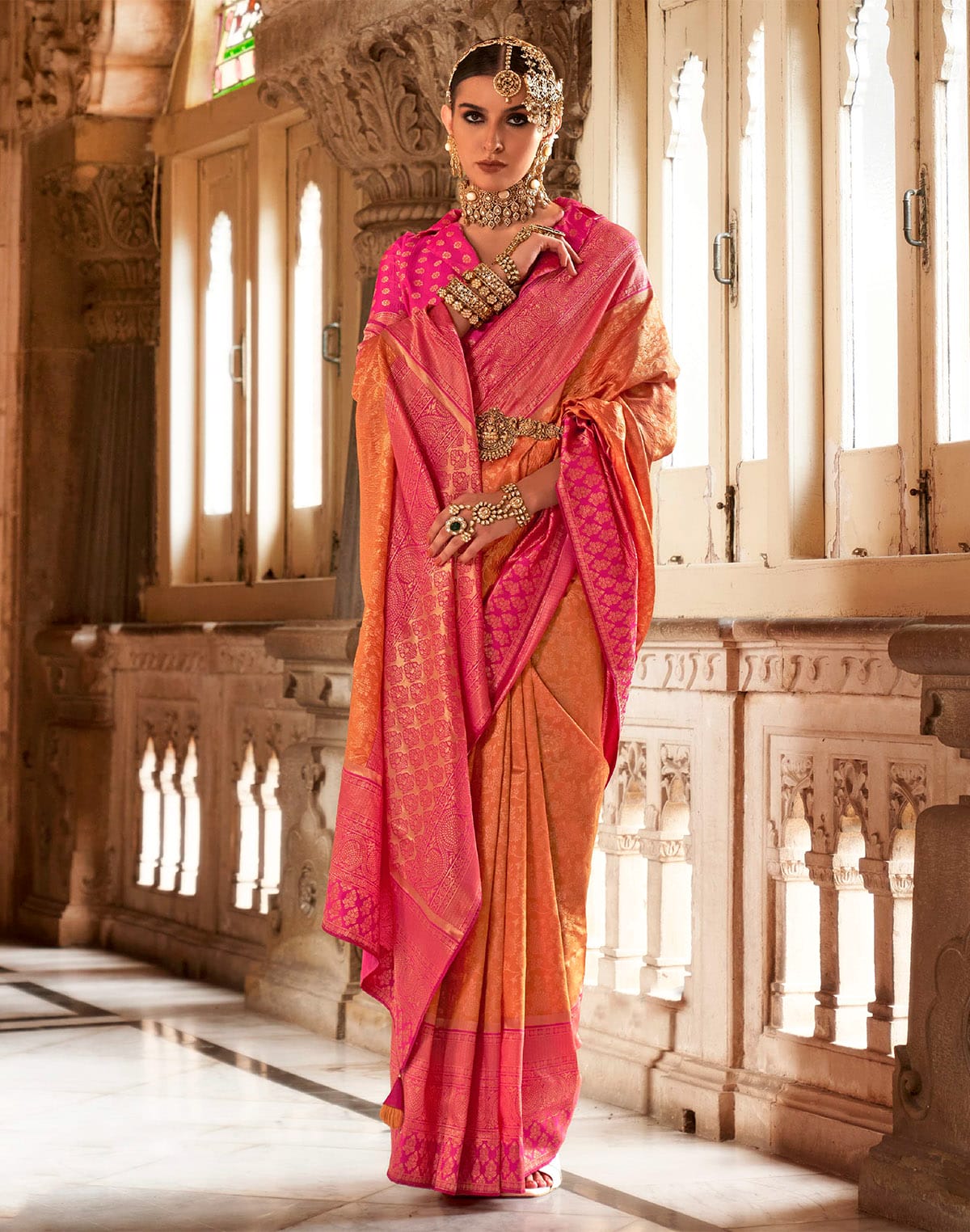 Orange Banaras Silk Saree