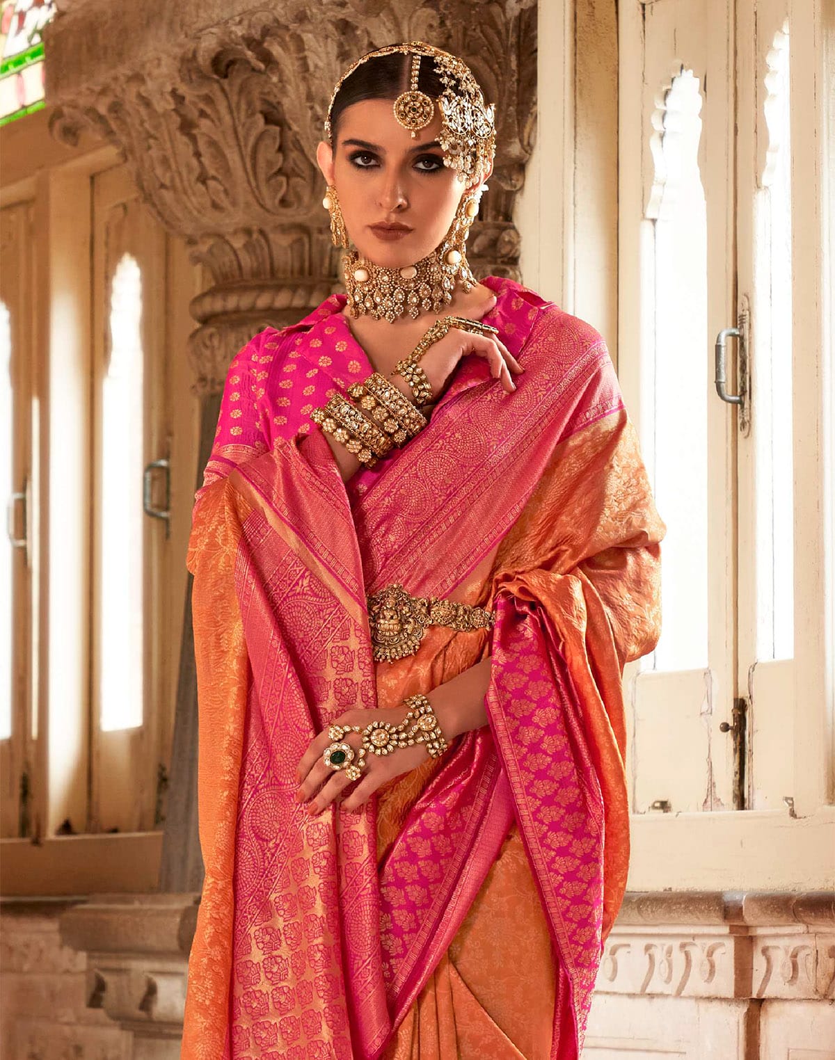 Orange Banaras Silk Saree