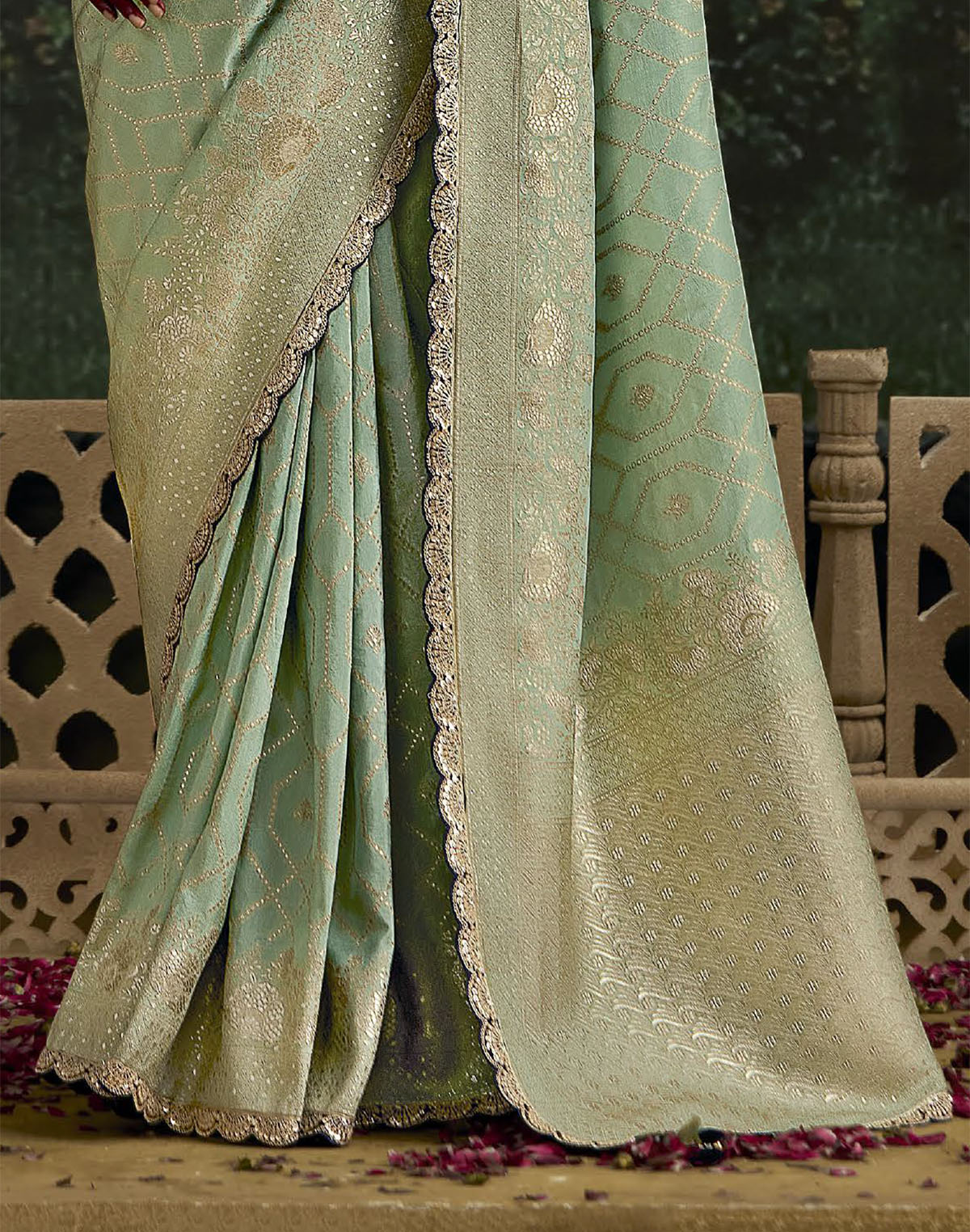 Light Pista Green Dola Silk Woven Saree With Embroidery Work Blouse