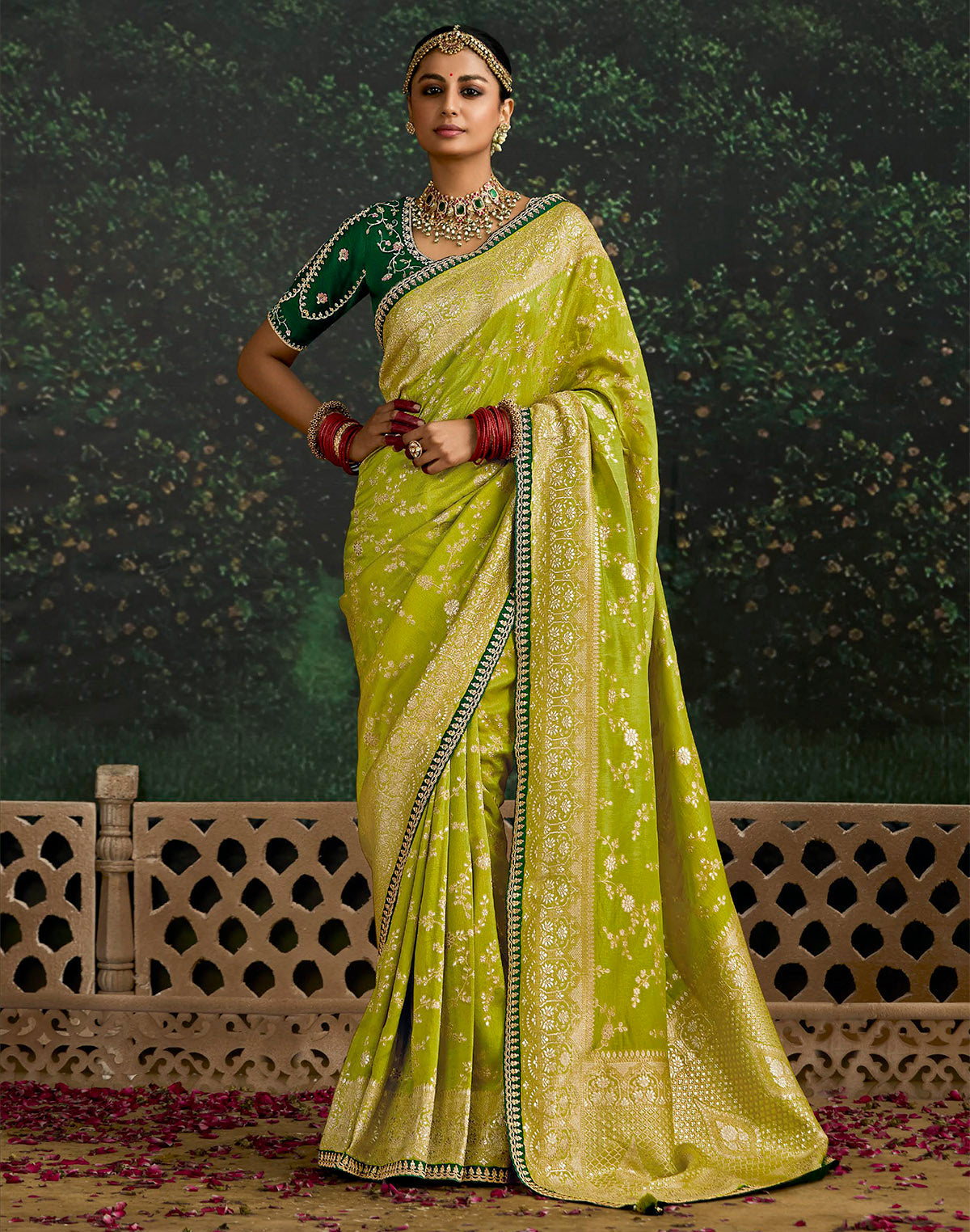 Parrot Green Dola Silk Designer Saree With Embroidery Work Blouse