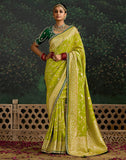 Parrot Green Dola Silk Designer Saree With Embroidery Work Blouse