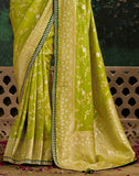 Parrot Green Dola Silk Designer Saree With Embroidery Work Blouse