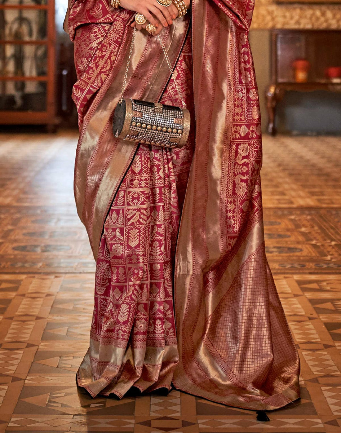 Maroon Coloured Banaras Silk Saree