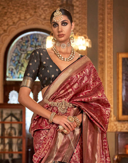 Maroon Coloured Banaras Silk Saree