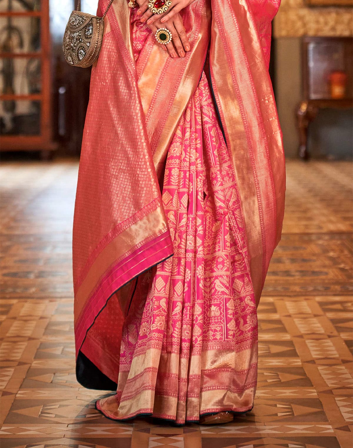 Pink Baranas Silk Fancy Saree