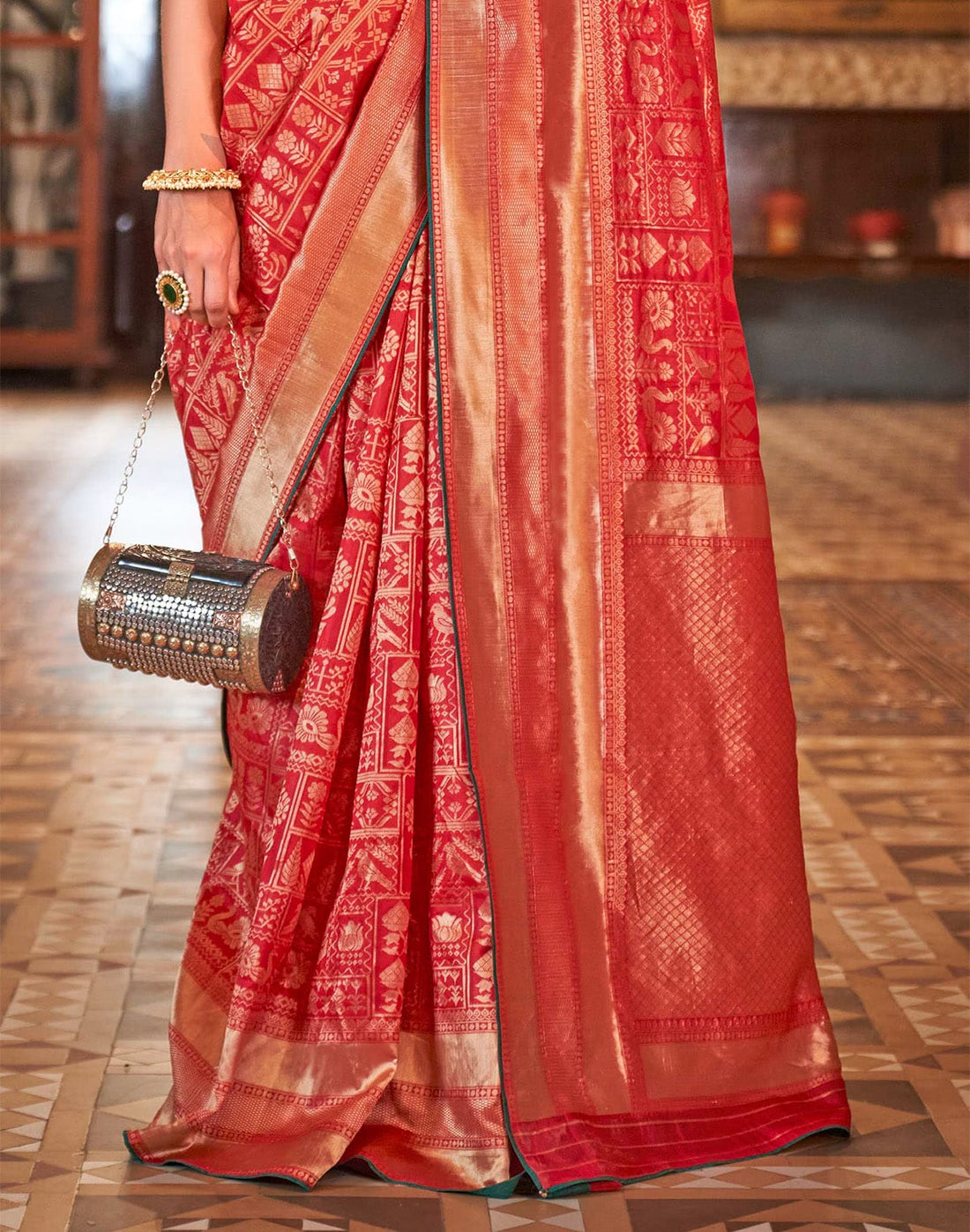 Cherry Red Banaras Silk Saree